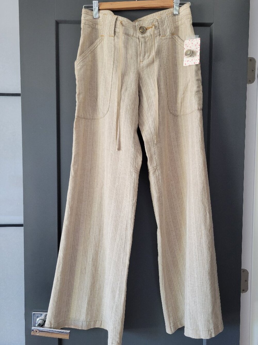 Free People Pants Beige Stripe Wide Leg Flared Textured BohoY2K Vintage NWT